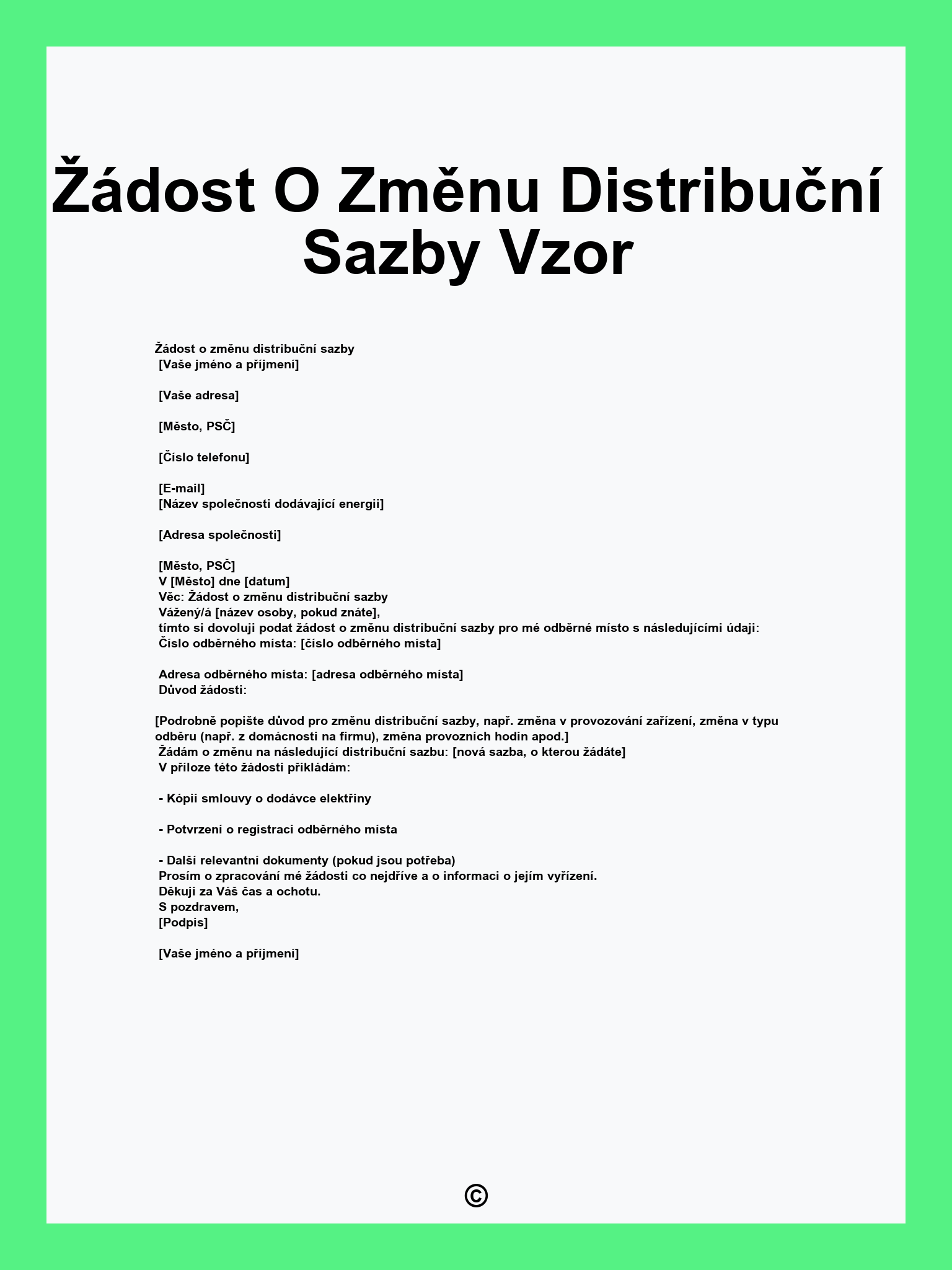 Žádost O Změnu Distribuční Sazby Vzor