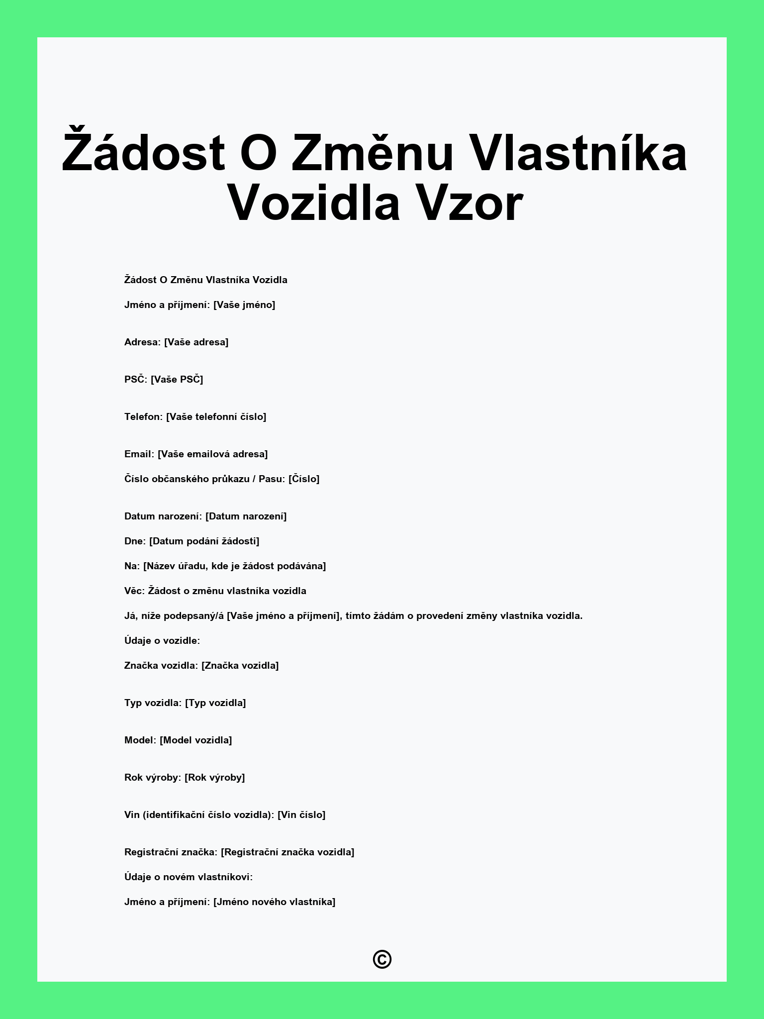 Žádost O Změnu Vlastníka Vozidla Vzor