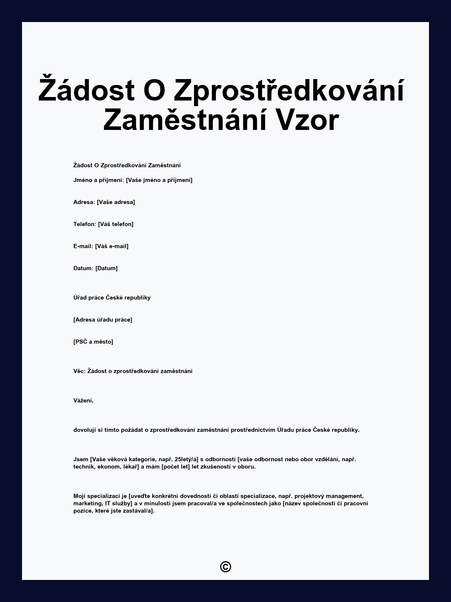 Žádost O Zprostředkování Zaměstnání Vzor