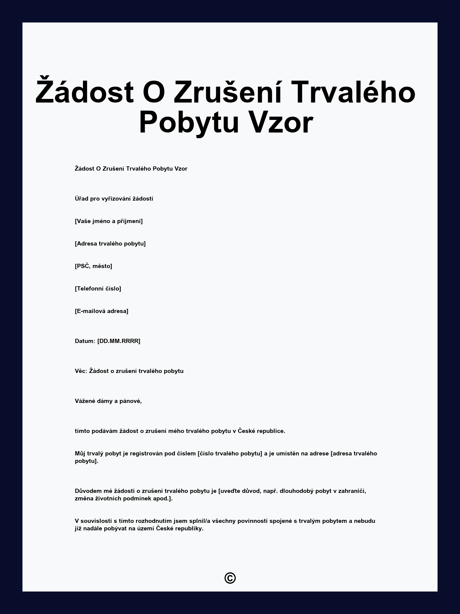 Žádost O Zrušení Trvalého Pobytu Vzor