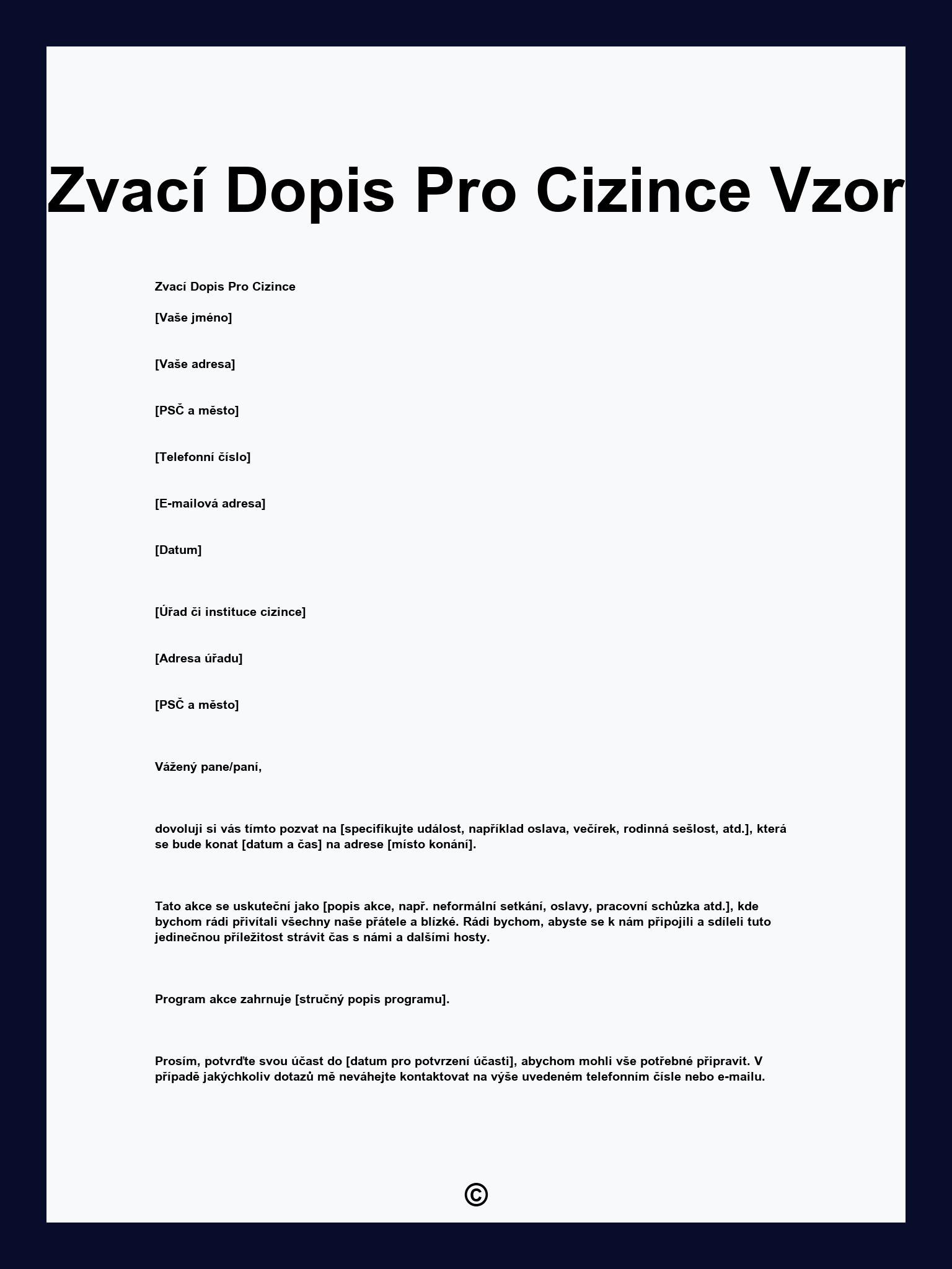Zvací Dopis Pro Cizince Vzor